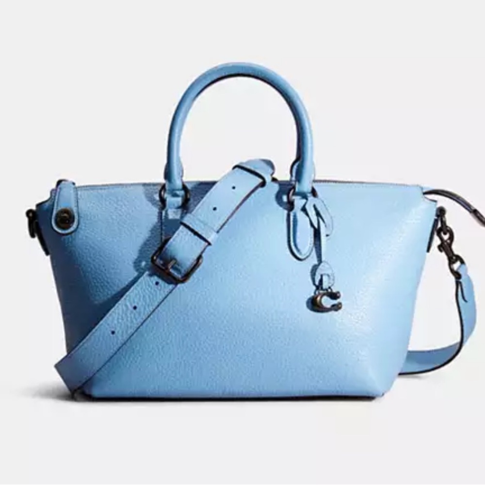 COACH Restored Cara Satchel in Pool with Pewter hardware.
